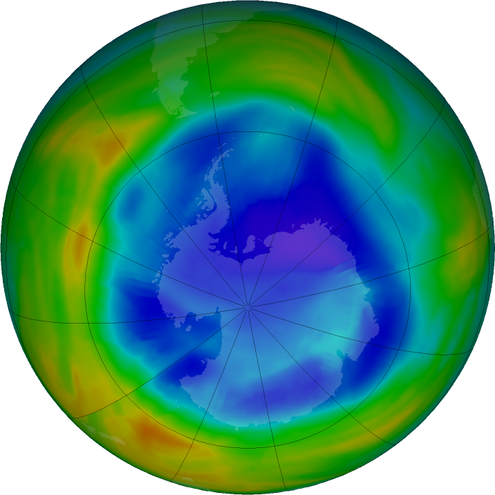 Antarctic ozone map for 26 August 2023